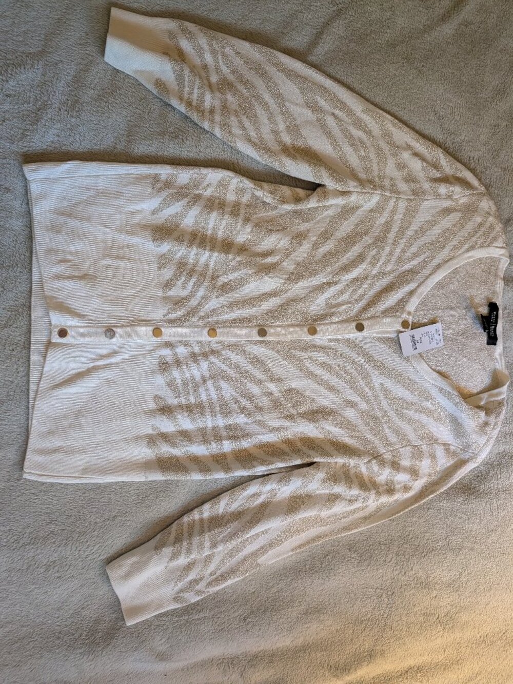 WOMEN'S SWEATER WHITE HOUSE BLACK MARKET NEW M Medium Long Sleeve Cardigan Zebra